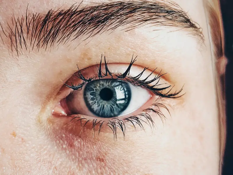 Primer plano de un ojo azul, pestañas largas, ceja visible, texto "Partners EPM de Nova".