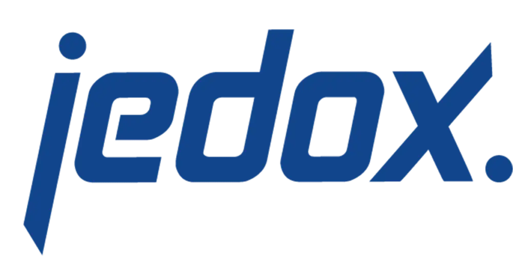 Logotipo de Jedox azul, fuente sans-serif en minúsculas y fondo transparente.