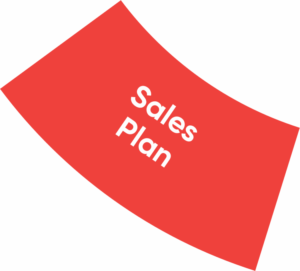 A red curved rectangle with the text "Sales Plan" in bold white letters.