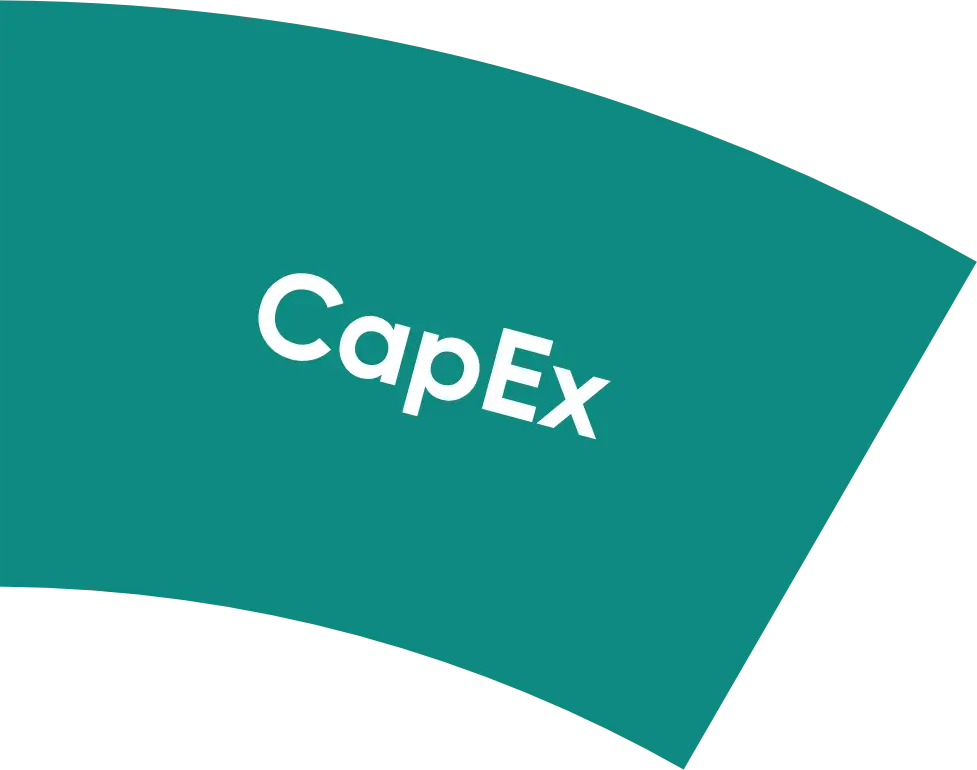Forma curva verde con "CapEx" en texto blanco centrado.